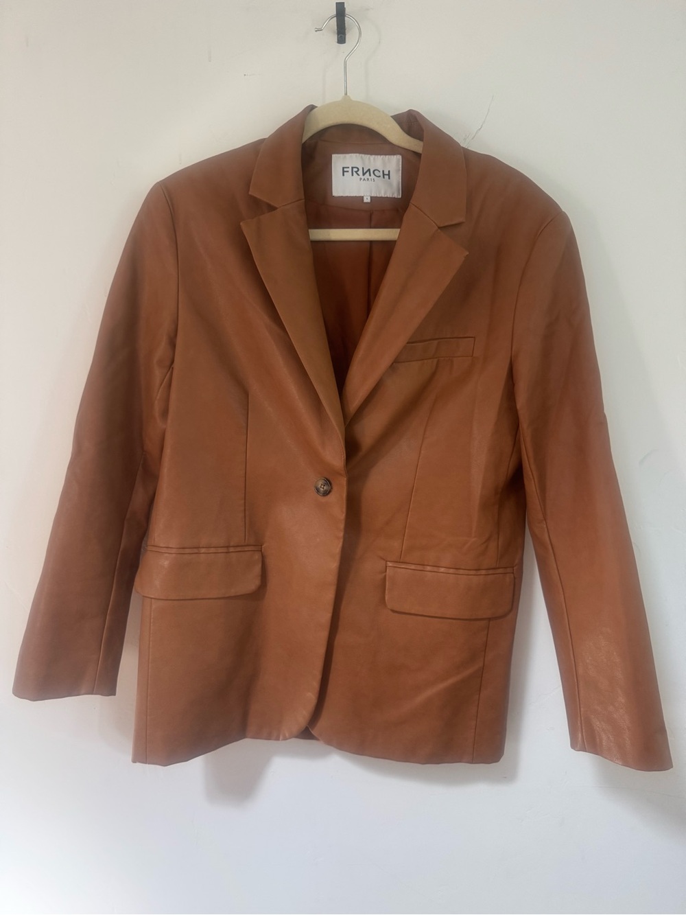 Frnch Women's Tan faux Leather Blazer Jacket